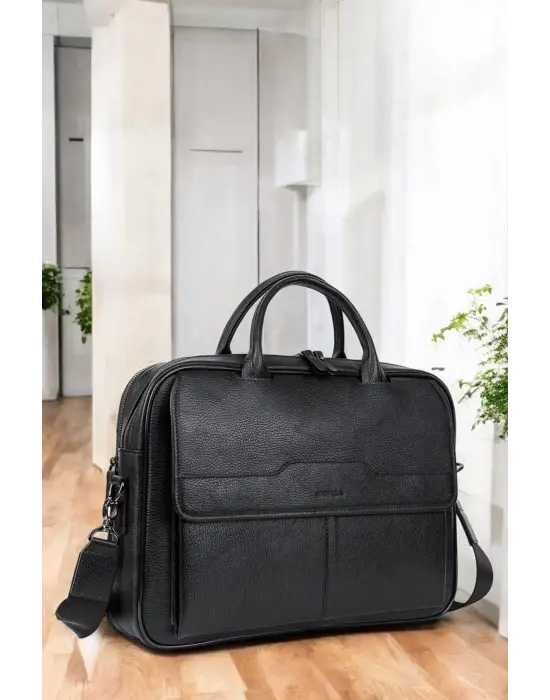 Lüx Hakiki Deri 14-15.6 İnç Siyah Laptop & Evrak Çantası