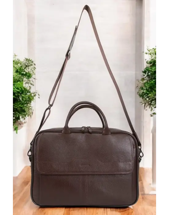 Lüx Hakiki Deri 14-15.6 İnç Kahverengi Laptop & Evrak Çantası