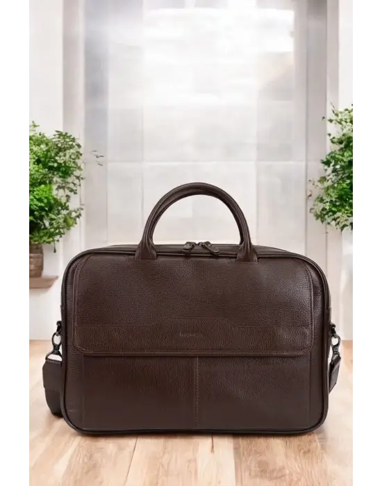 Lüx Hakiki Deri 14-15.6 İnç Kahverengi Laptop & Evrak Çantası