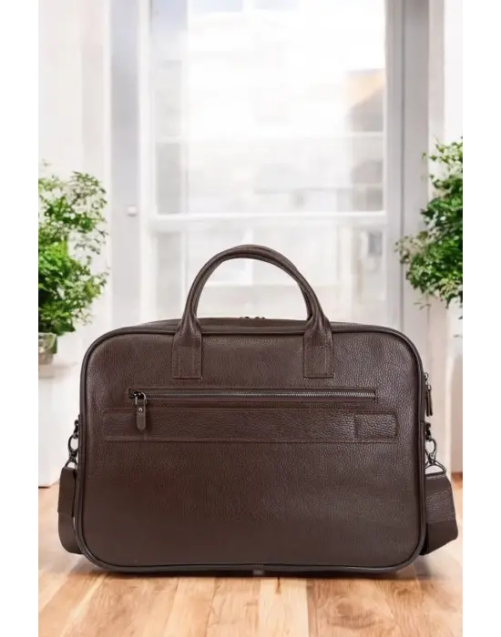 Lüx Hakiki Deri 14-15.6 İnç Kahverengi Laptop & Evrak Çantası