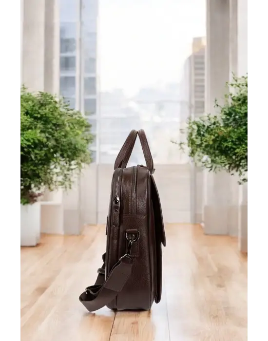 Lüx Hakiki Deri 14-15.6 İnç Kahverengi Laptop & Evrak Çantası