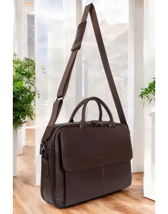 Lüx Hakiki Deri 14-15.6 İnç Kahverengi Laptop & Evrak Çantası