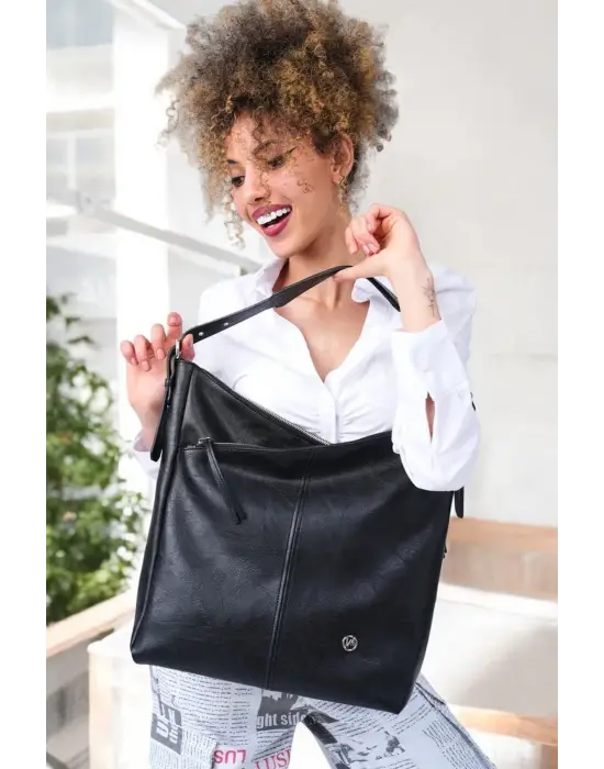 Suni Deri Lüx Kadın Siyah Omuz Çantası
