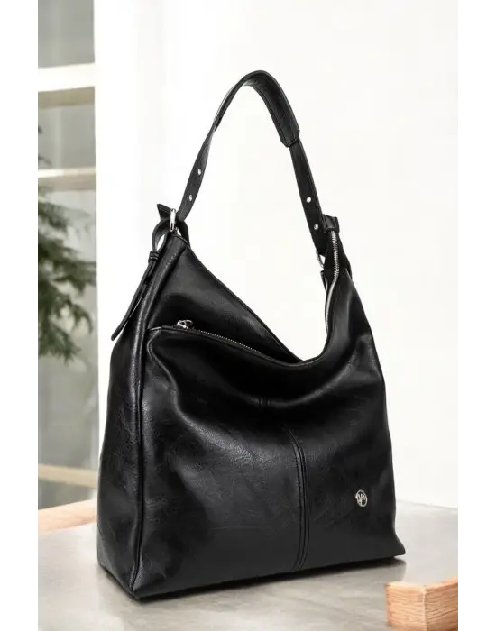 Suni Deri Lüx Kadın Siyah Omuz Çantası