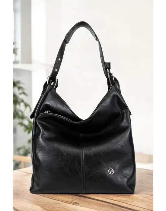 Suni Deri Lüx Kadın Siyah Omuz Çantası