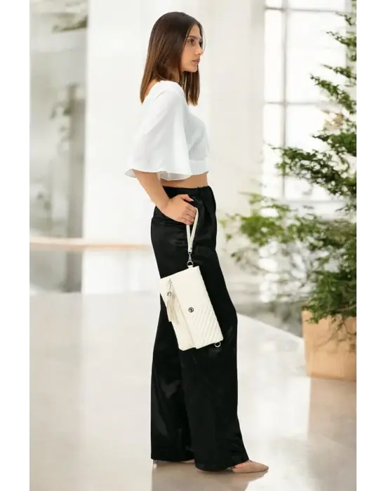 Uzun Askılı Kadın Ekru Clutch Portföy Çantası