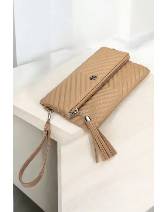 Uzun Askılı Kadın Vizon Clutch Portföy Çantası