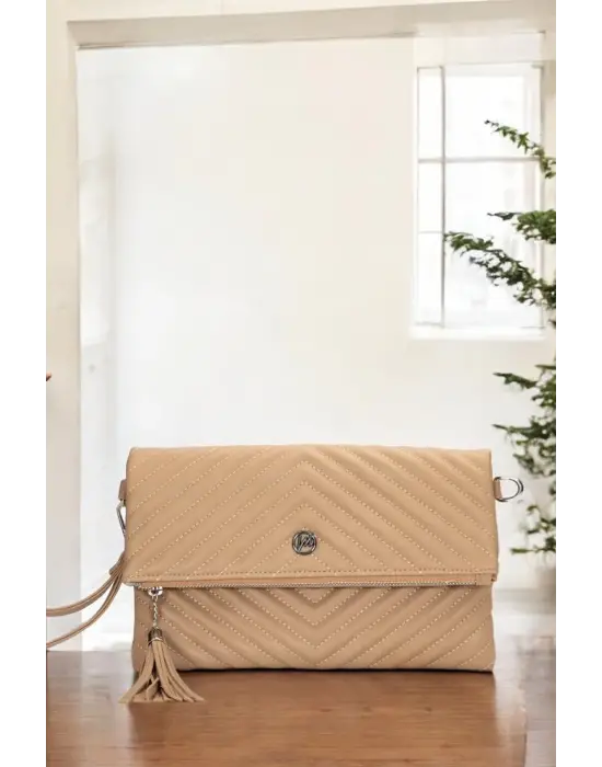 Uzun Askılı Kadın Vizon Clutch Portföy Çantası