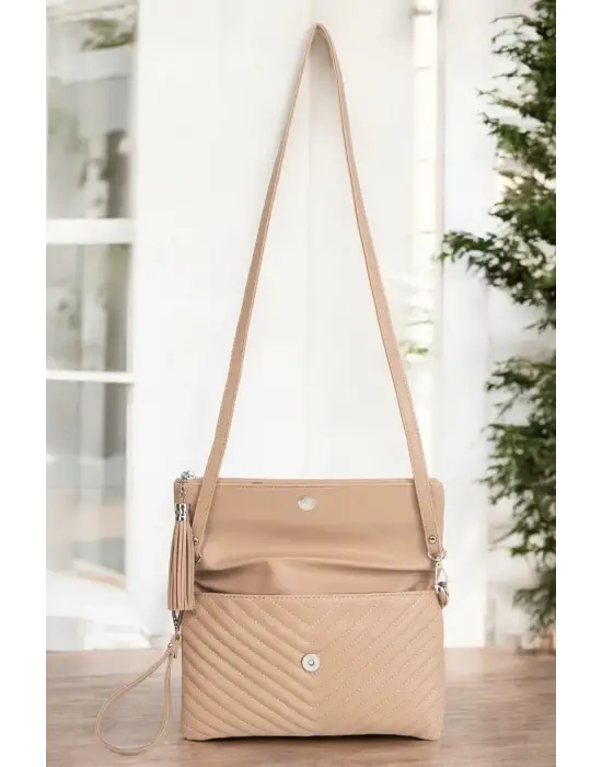 Uzun Askılı Kadın Vizon Clutch Portföy Çantası