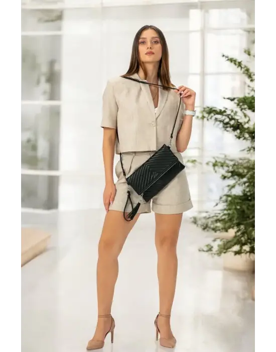 Uzun Askılı Kadın Siyah Clutch Portföy Çantası