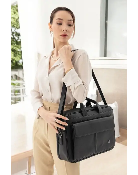 Lüx Kaliteli 16-17 inç Siyah Laptop Bölmeli Evrak Çantası