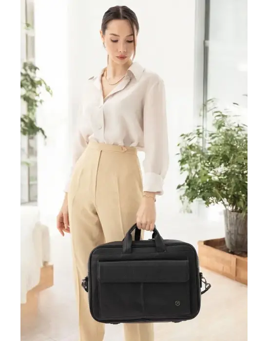 Lüx Kaliteli 16-17 inç Siyah Laptop Bölmeli Evrak Çantası