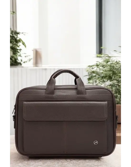 Lüx Kaliteli 16-17 inç Kahverengi Laptop Bölmeli Evrak Çantası