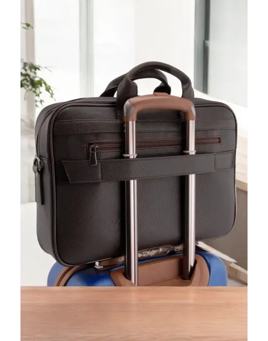 Lüx Kaliteli 16-17 inç Kahverengi Laptop Bölmeli Evrak Çantası