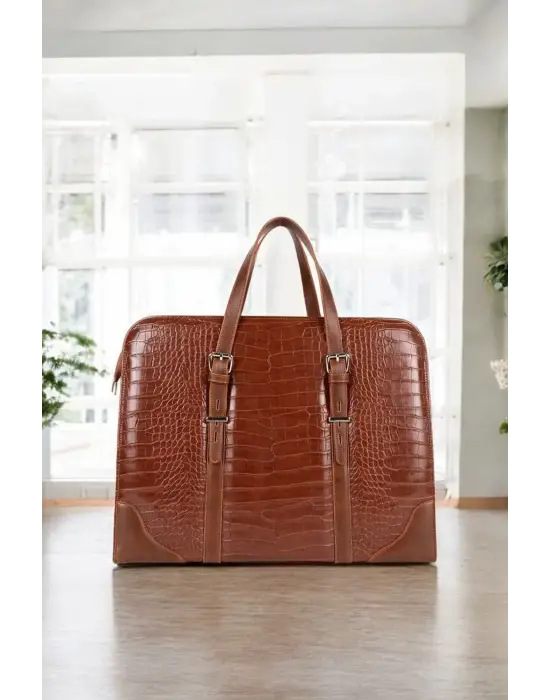 Unisex Lüx 14-15.6 Kroko Taba Ofis Evrak Laptop Çantası