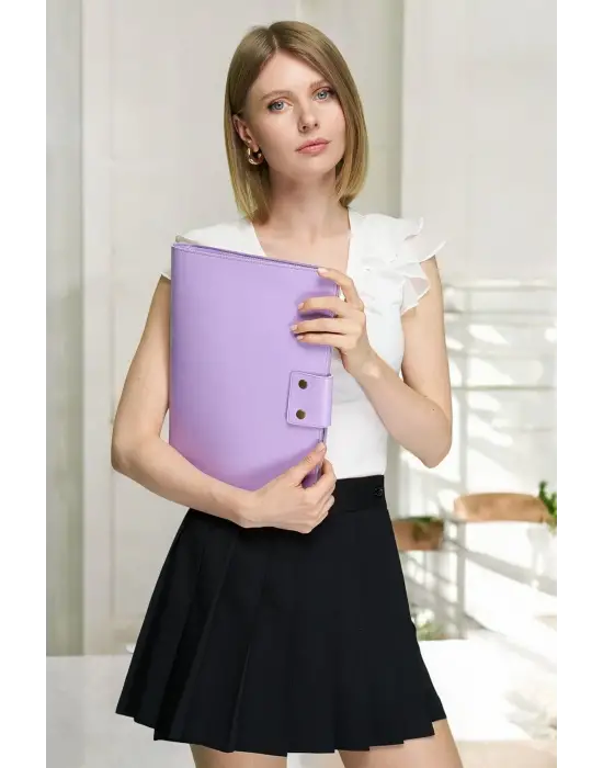 Lüx Macbook Air Pro 13-14 İnç Ofis Organizer Lila Evrak & Laptop & Tablet Çantası