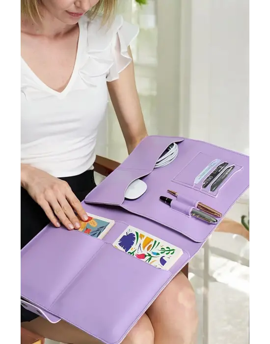 Lüx Macbook Air Pro 13-14 İnç Ofis Organizer Lila Evrak & Laptop & Tablet Çantası