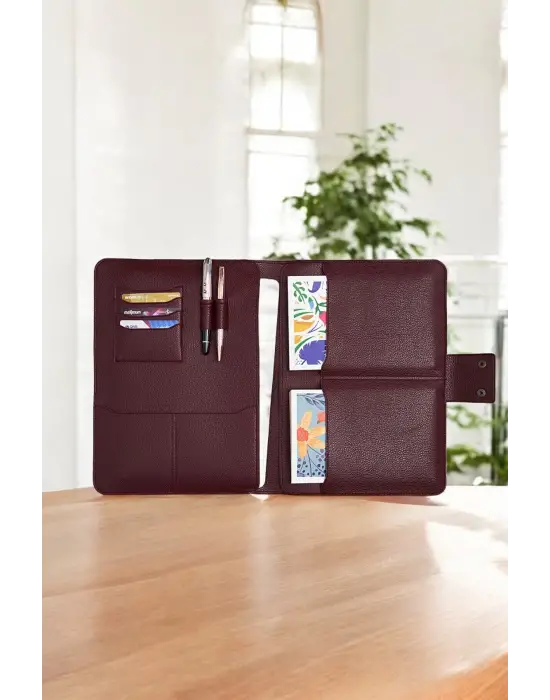 Lüx Macbook Air Pro 13-14 İnç Ofis Organizer Bordo Naturel Evrak & Laptop & Tablet Çantası