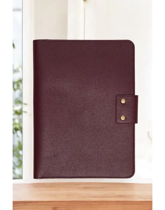 Lüx Macbook Air Pro 13-14 İnç Ofis Organizer Bordo Naturel Evrak & Laptop & Tablet Çantası