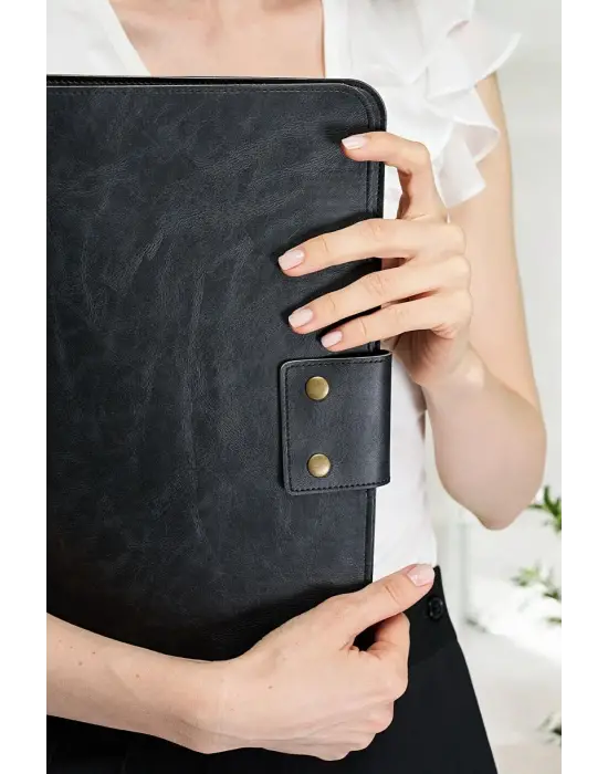 Lüx Macbook Air Pro 13-14 İnç Ofis Organizer Crazy Siyah Evrak & Laptop & Tablet Çantası