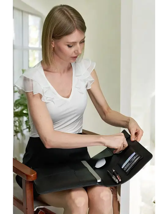 Lüx Macbook Air Pro 13-14 İnç Ofis Organizer Crazy Siyah Evrak & Laptop & Tablet Çantası