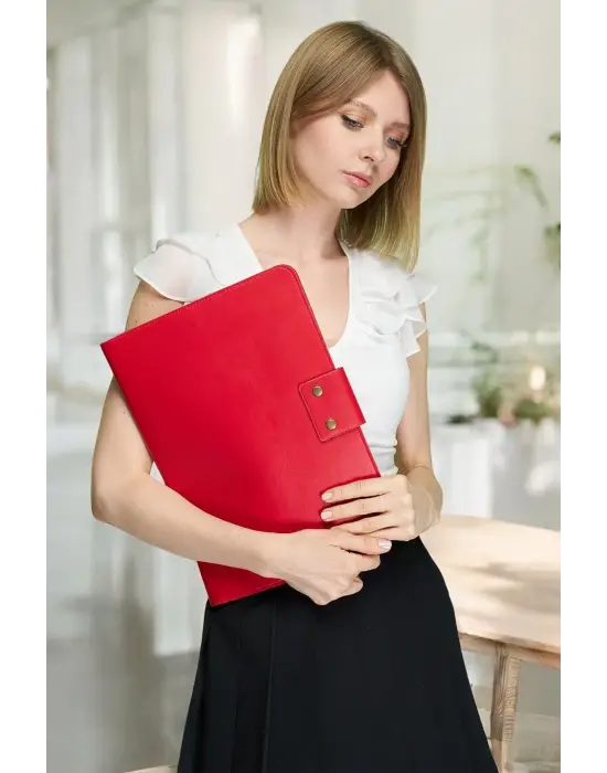 Lüx Macbook Air Pro 13-14 İnç Ofis Organizer Kırmızı Evrak & Laptop & Tablet Çantası