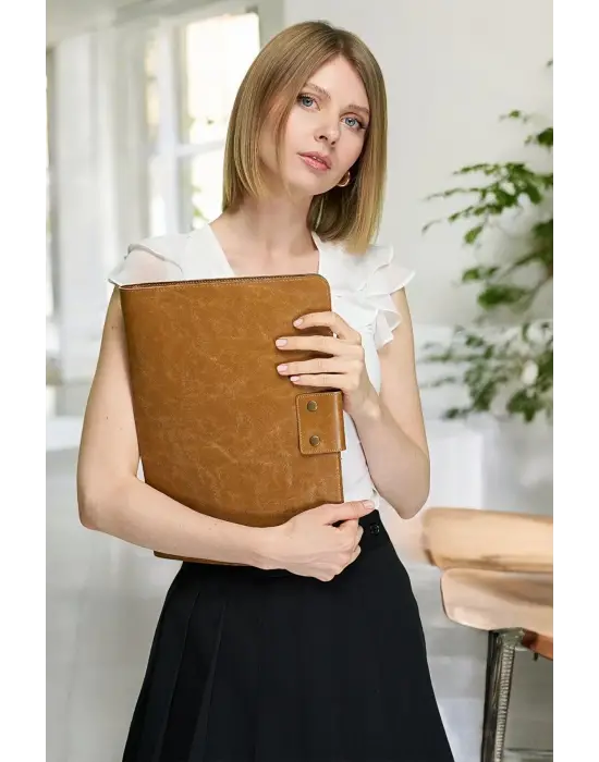 Lüx Macbook Air Pro 13-14 Crazy Taba Ofis Organizer Evrak & Laptop & Tablet Çantası