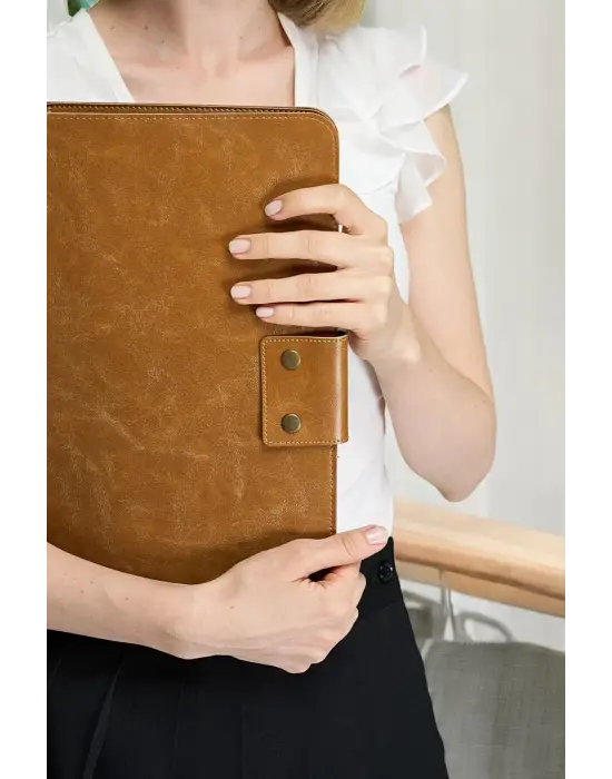 Lüx Macbook Air Pro 13-14 Crazy Taba Ofis Organizer Evrak & Laptop & Tablet Çantası