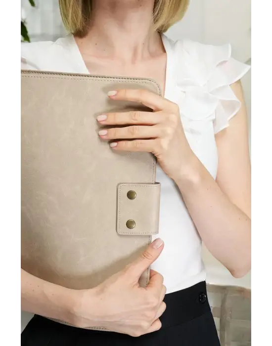 Lüx Macbook Air Pro 13-14 İnç Ofis Organizer Crazy Bej Evrak & Laptop & Tablet Çantası