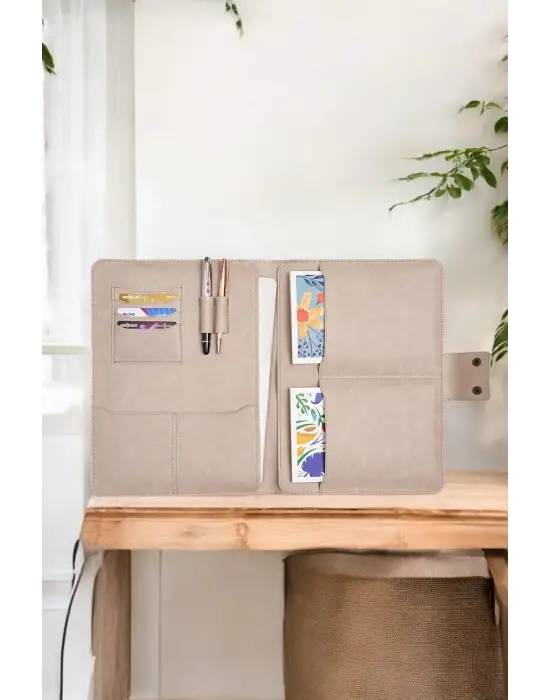 Lüx Macbook Air Pro 13-14 İnç Ofis Organizer Crazy Bej Evrak & Laptop & Tablet Çantası