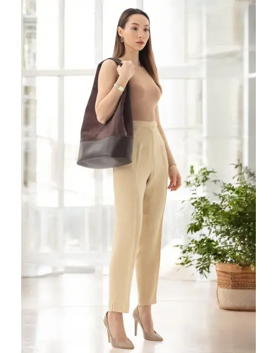 Hakiki Süet Salaş Kadın Kahverengi Omuz Çantası