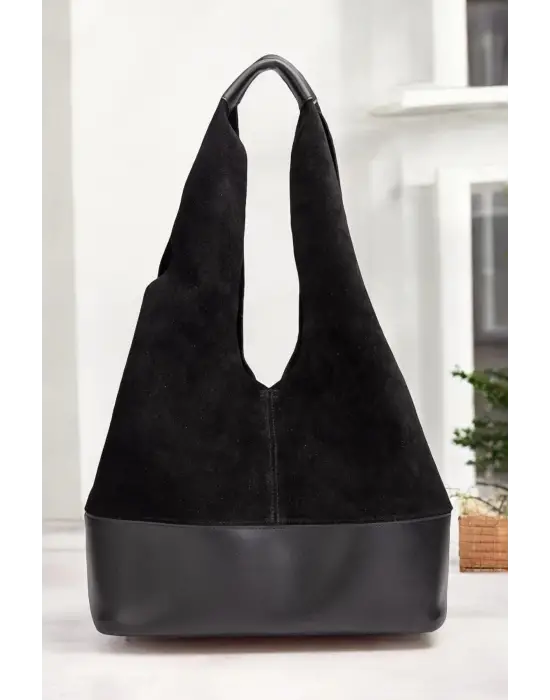 Hakiki Süet Salaş Kadın Siyah Omuz Çantası