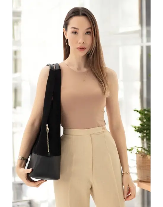 Hakiki Süet Salaş Kadın Siyah Omuz Çantası