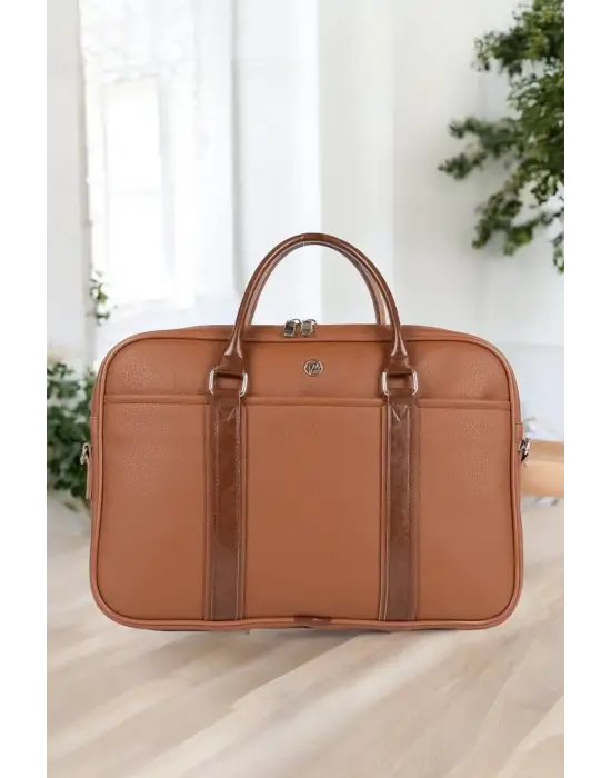 Unisex Lüx Ofis 15.6 inç Taba Laptop & Evrak Çantası
