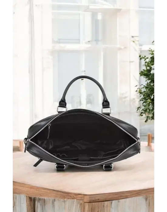 Hasır Desenli 14-15.6 inç Unisex Ofis Siyah Evrak Laptop Çantası