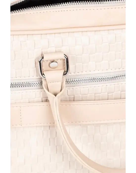 Hasır Desenli 14-15.6 inç Unisex Ofis Bej Evrak Laptop Çantası