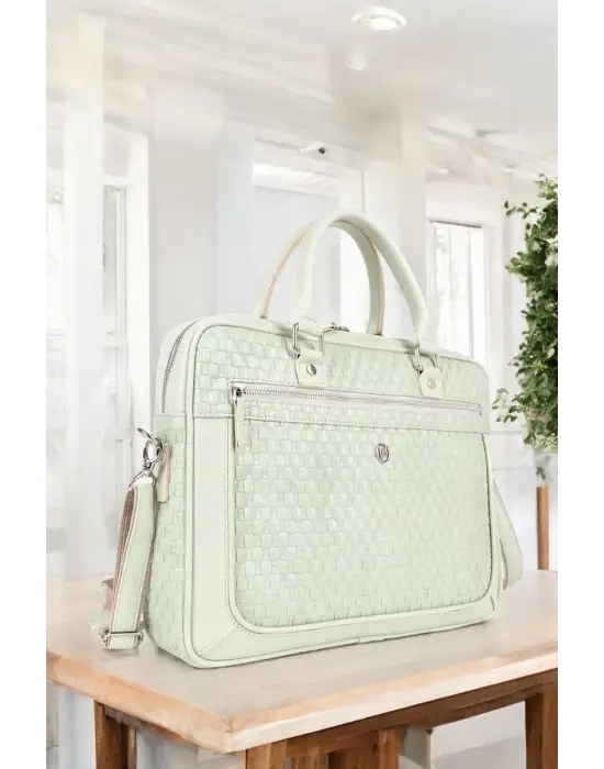 Hasır Desenli 14-15.6 inç Unisex Ofis Mint Evrak Laptop Çantası