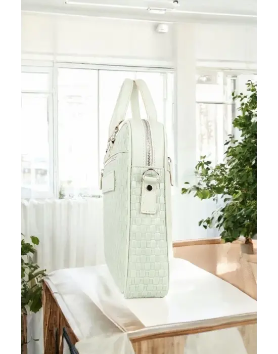 Hasır Desenli 14-15.6 inç Unisex Ofis Mint Evrak Laptop Çantası