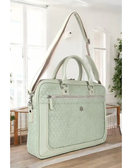Hasır Desenli 14-15.6 inç Unisex Ofis Mint Evrak Laptop Çantası