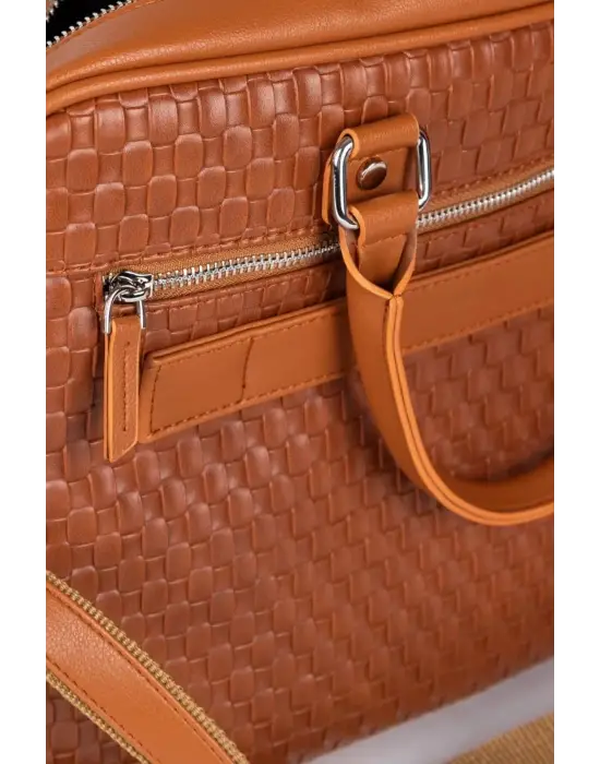 Hasır Desenli 14-15.6 inç Unisex Ofis Taba Evrak Laptop Çantası