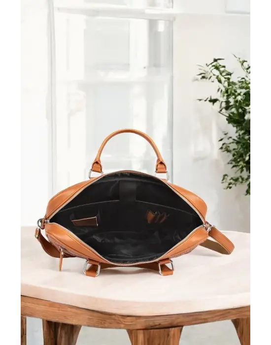 Hasır Desenli 14-15.6 inç Unisex Ofis Taba Evrak Laptop Çantası