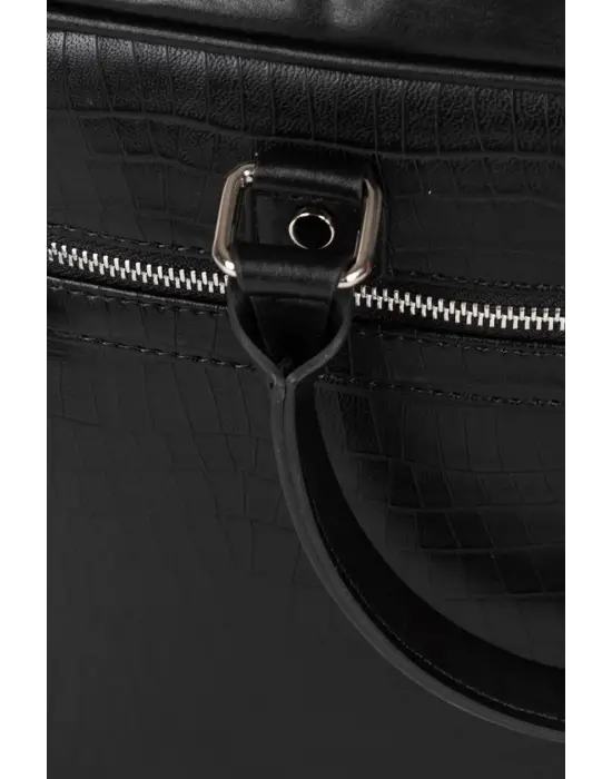 Hasır Desenli 14-15.6 inç Unisex Ofis Kroko Siyah Evrak Laptop Çantası