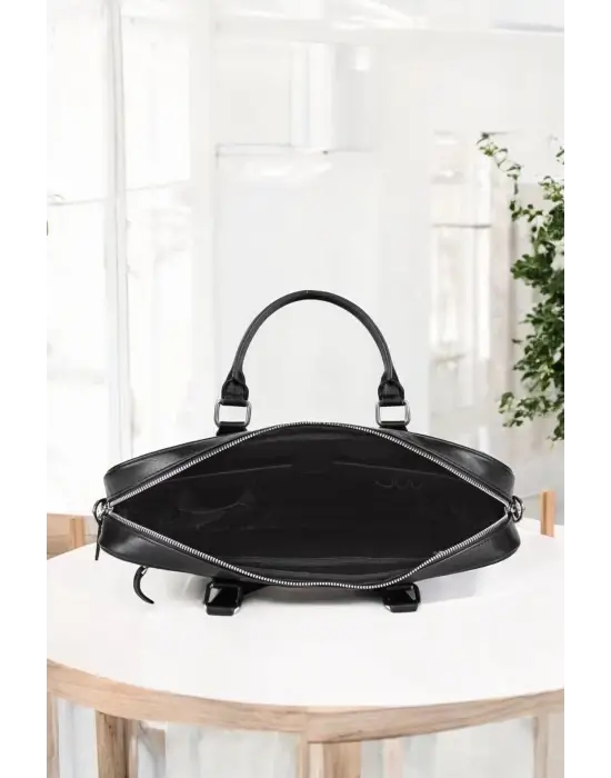 Hasır Desenli 14-15.6 inç Unisex Ofis Kroko Siyah Evrak Laptop Çantası