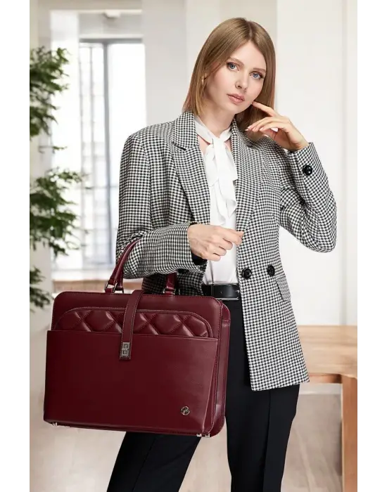 Lüx Kapitone 13, 14 15.6 Inç Ofis Bordo Evrak Laptop Çantası