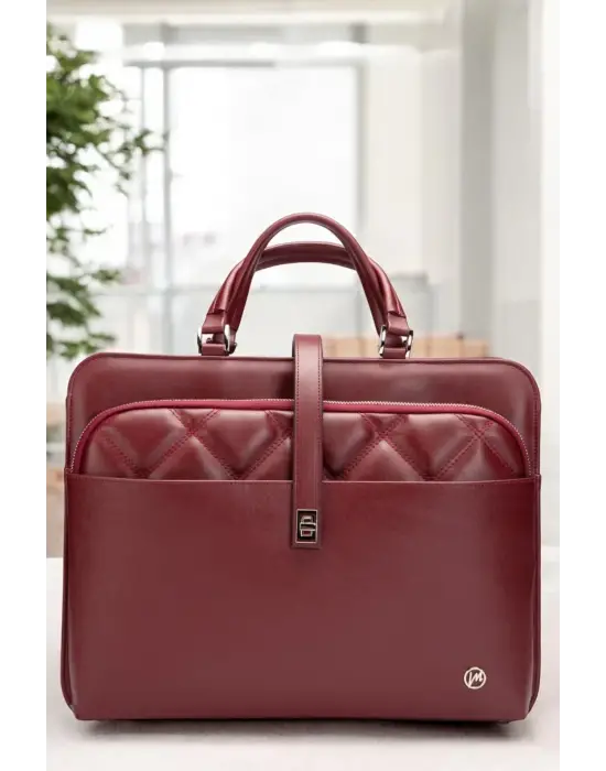 Lüx Kapitone 13, 14 15.6 Inç Ofis Bordo Evrak Laptop Çantası