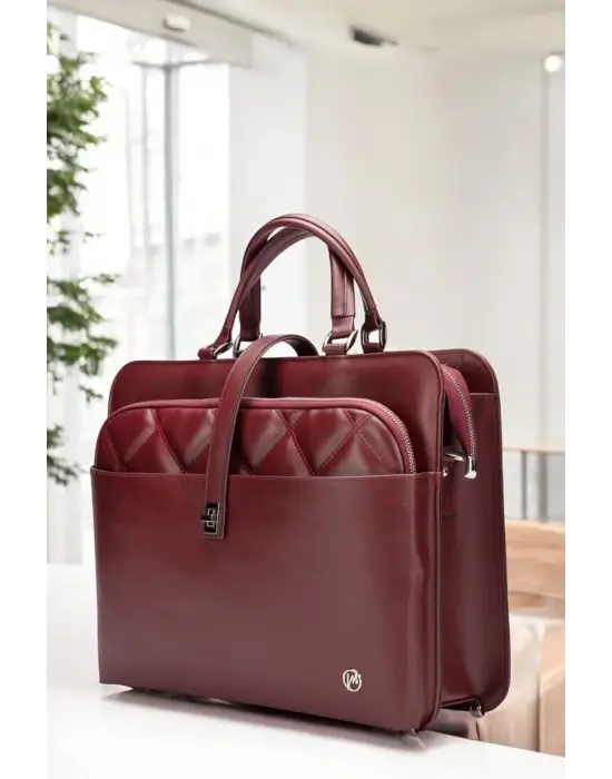 Lüx Kapitone 13, 14 15.6 Inç Ofis Bordo Evrak Laptop Çantası