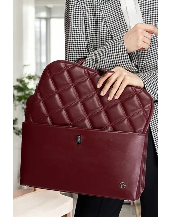 Lüx Kapitone 13, 14 15.6 Inç Ofis Bordo Evrak Laptop Çantası