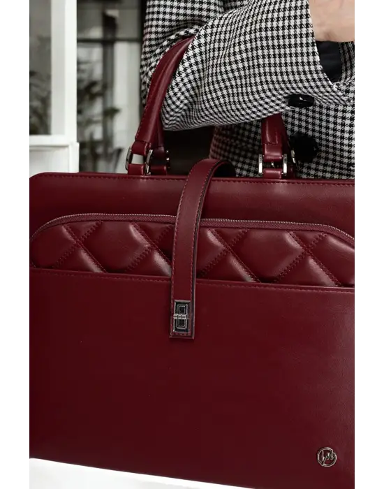 Lüx Kapitone 13, 14 15.6 Inç Ofis Bordo Evrak Laptop Çantası