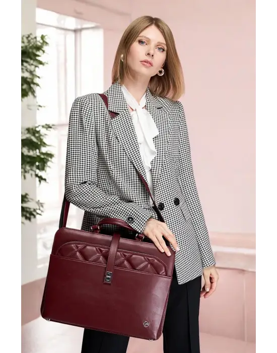 Lüx Kapitone 13, 14 15.6 Inç Ofis Bordo Evrak Laptop Çantası