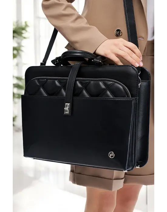 Lüx Kapitone 13, 14 15.6 Inç Ofis Siyah Evrak Laptop Çantası